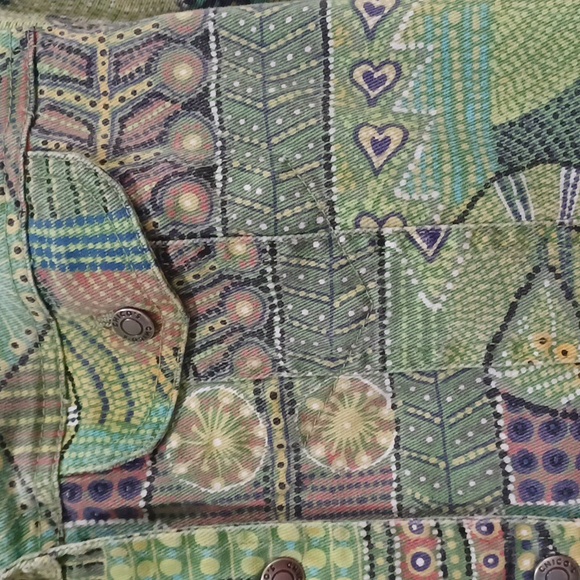 Chico's sz1(med) green abstract button up denim twill jacket - Picture 4 of 7